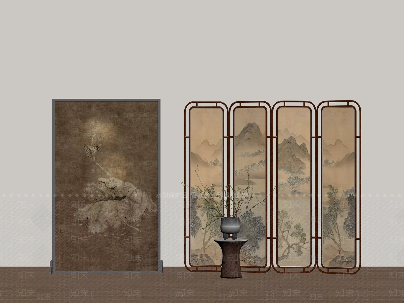新中式屏风SU模型下载【ID:1185780135】