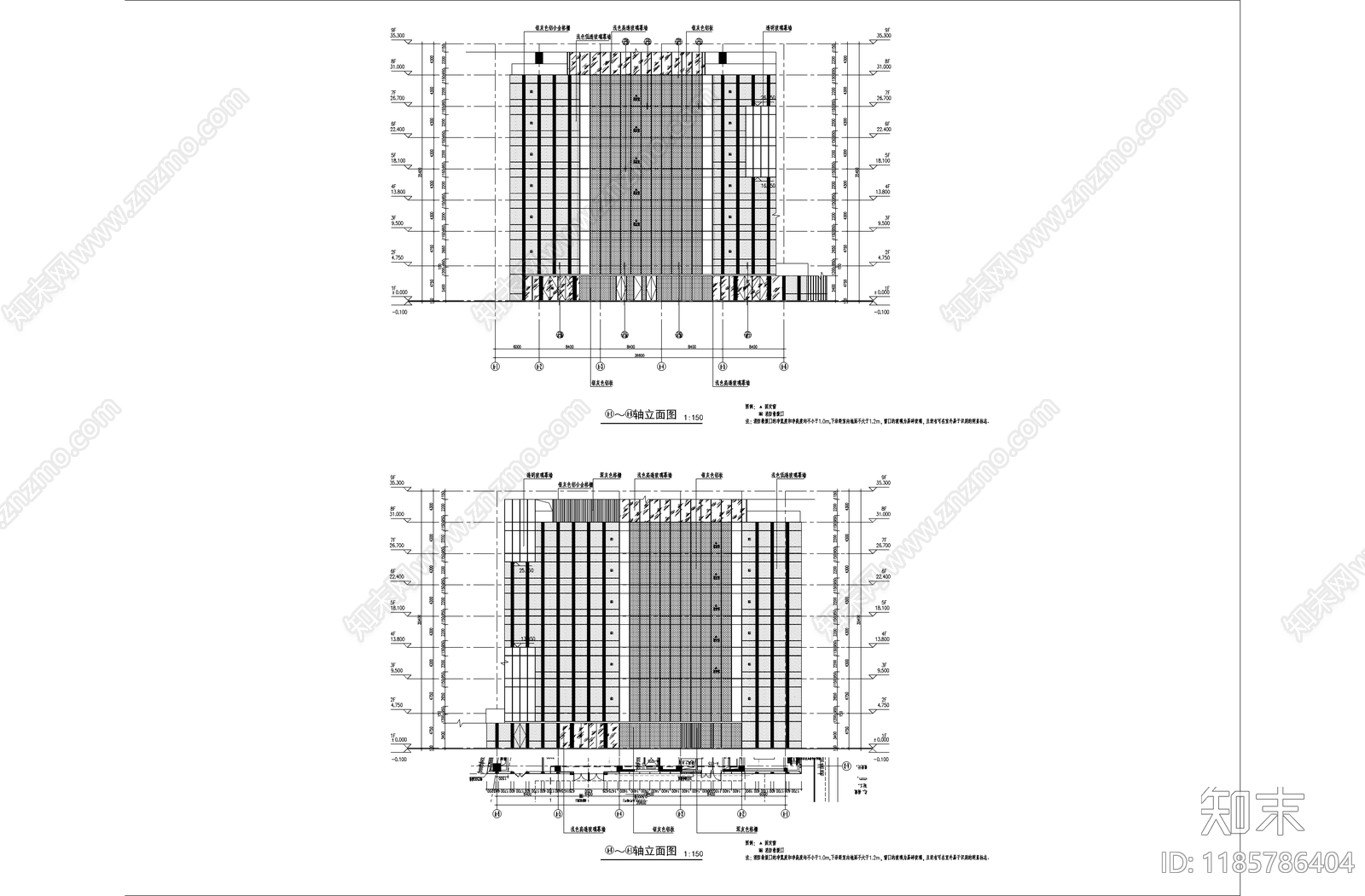 现代办公楼建筑施工图下载【ID:1185786404】