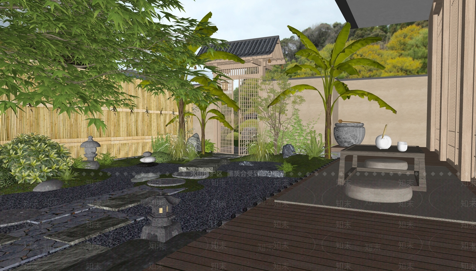 新中式日式乡村庭院SU模型下载【ID:1185787985】