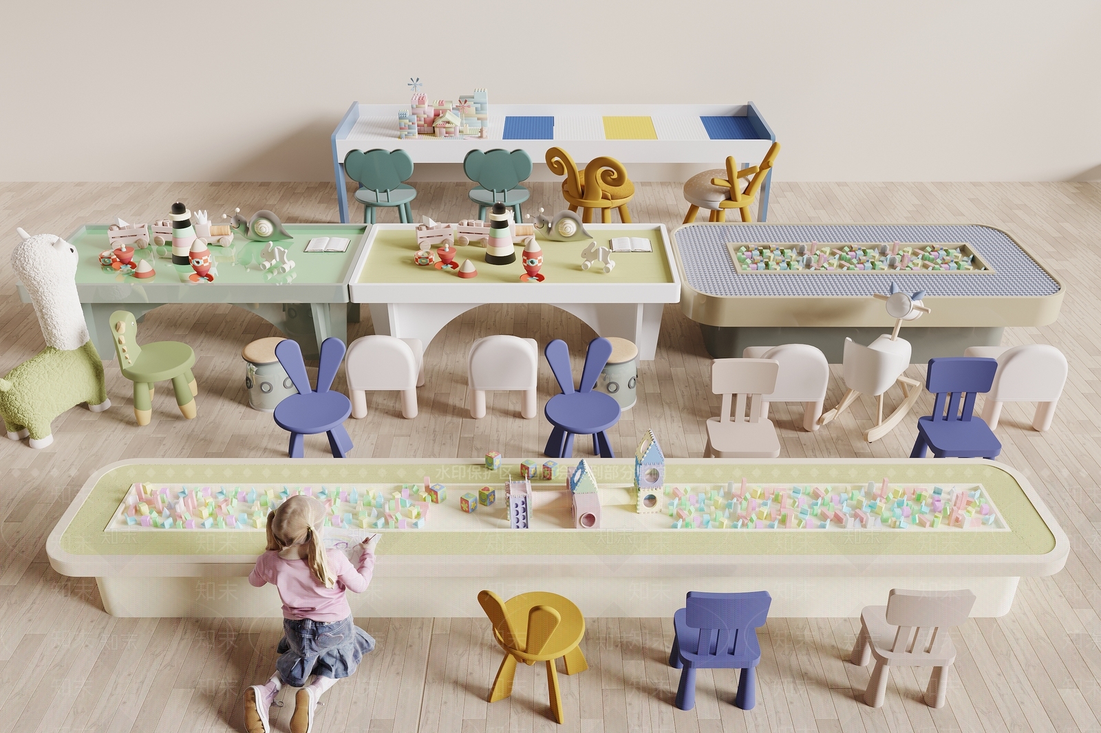 现代儿童桌椅SU模型下载【ID:1185790452】