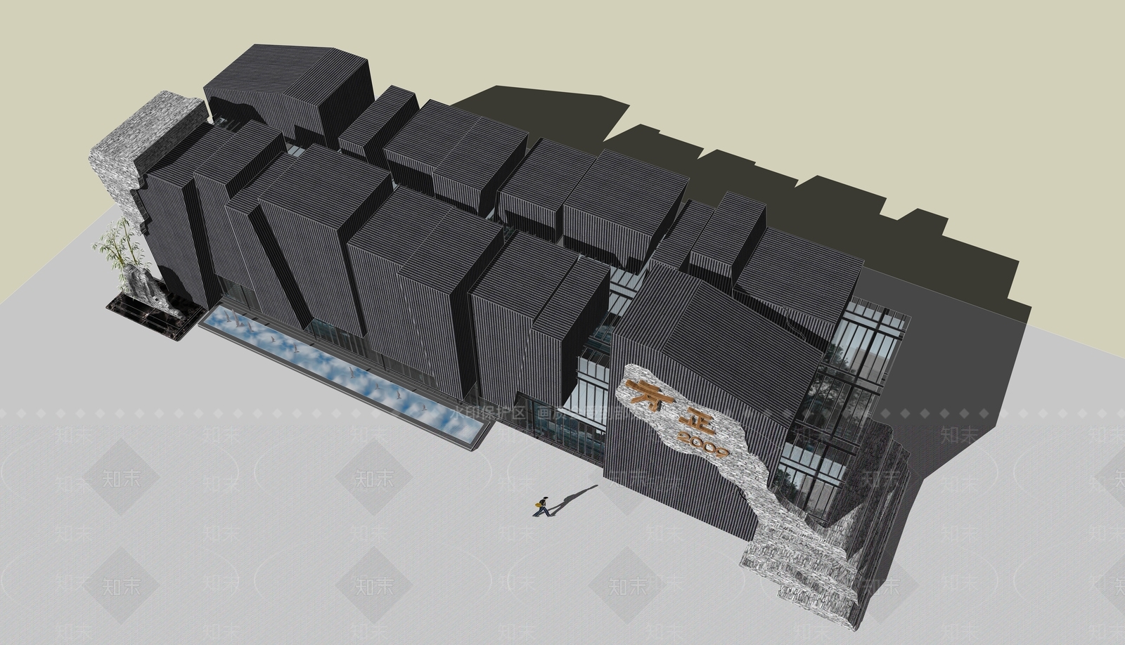 现代新中式餐饮建筑SU模型下载【ID:1185793290】