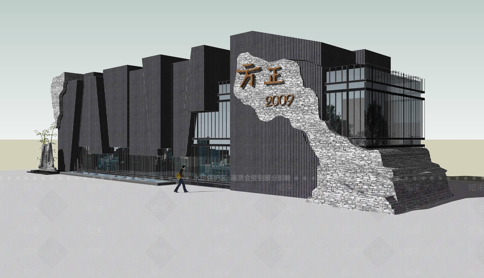 现代新中式餐饮建筑SU模型下载【ID:1185793290】