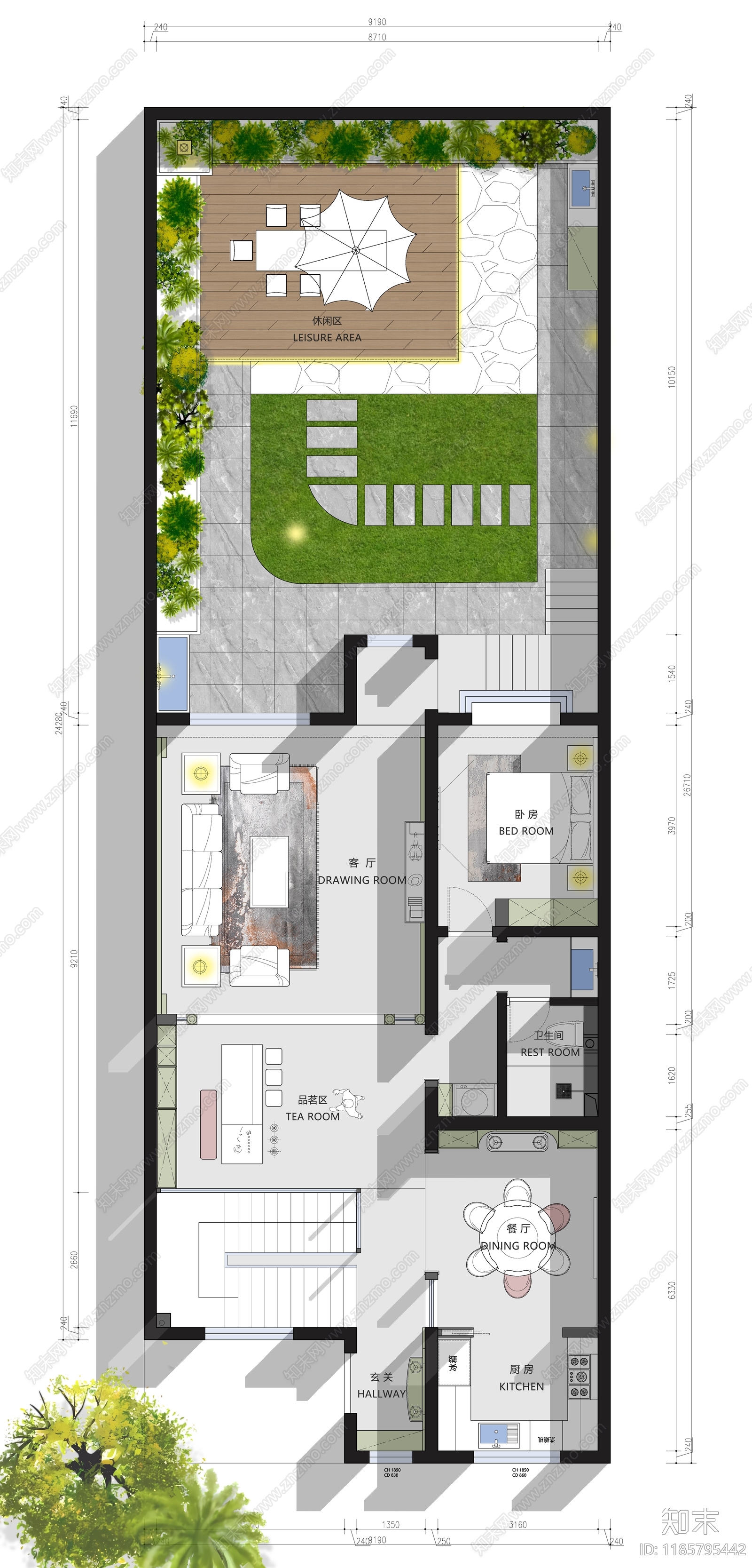 新中式意式规划彩平图下载【ID:1185795442】