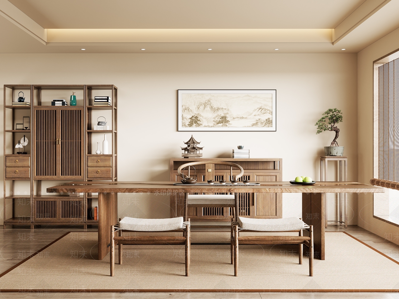 新中式茶室SU模型下载【ID:1185796242】
