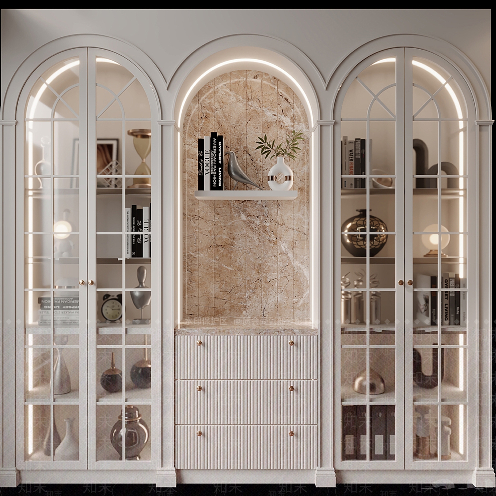 欧式美式书柜3D模型下载【ID:1185798372】