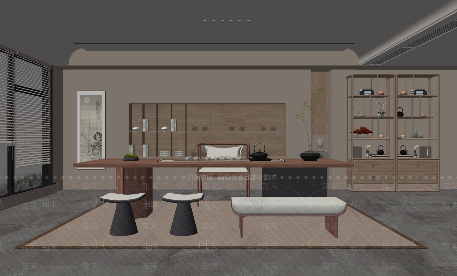 新中式茶室SU模型下载【ID:1185808047】