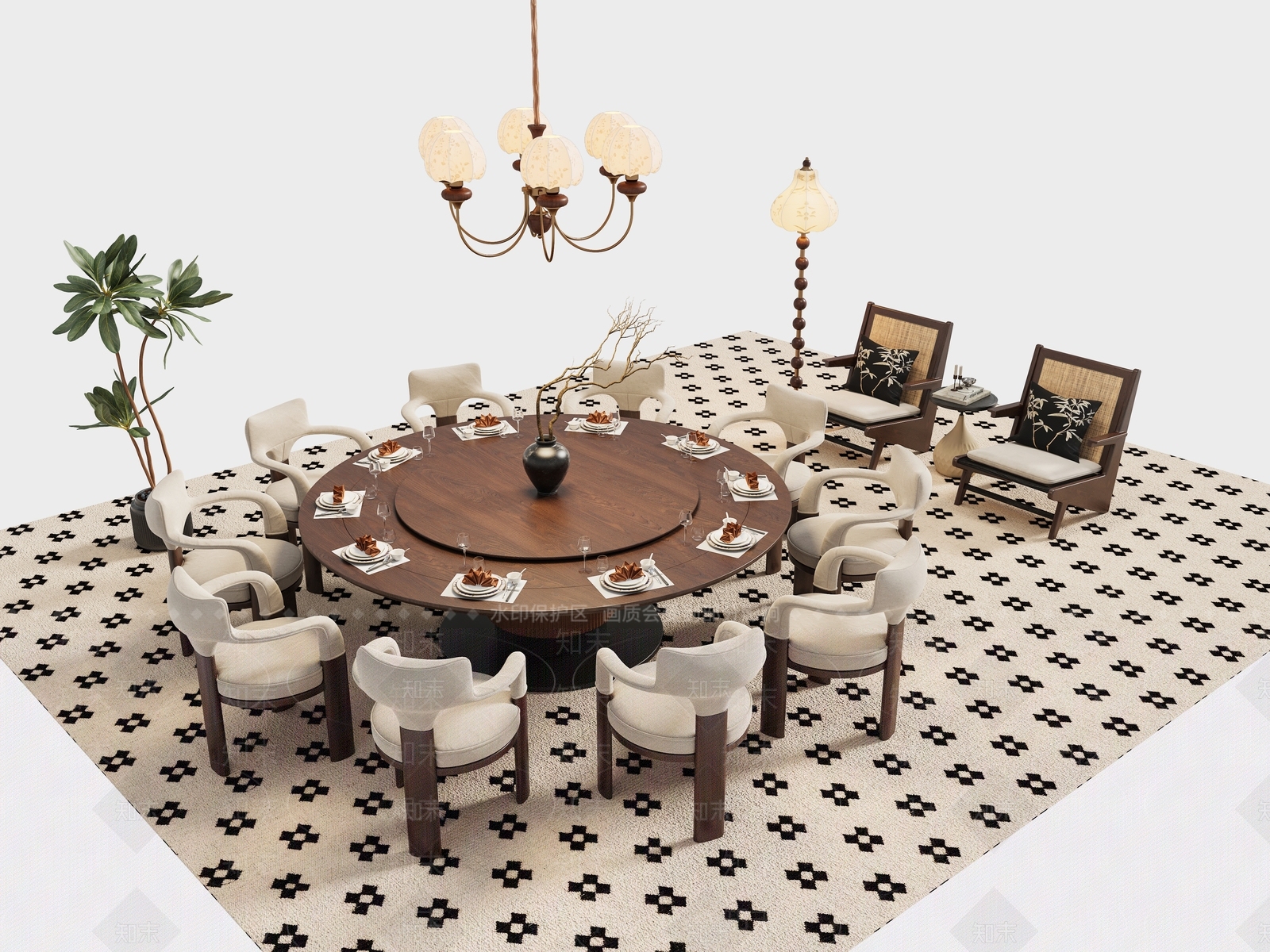 法式中古餐桌椅3D模型下载【ID:1185808206】