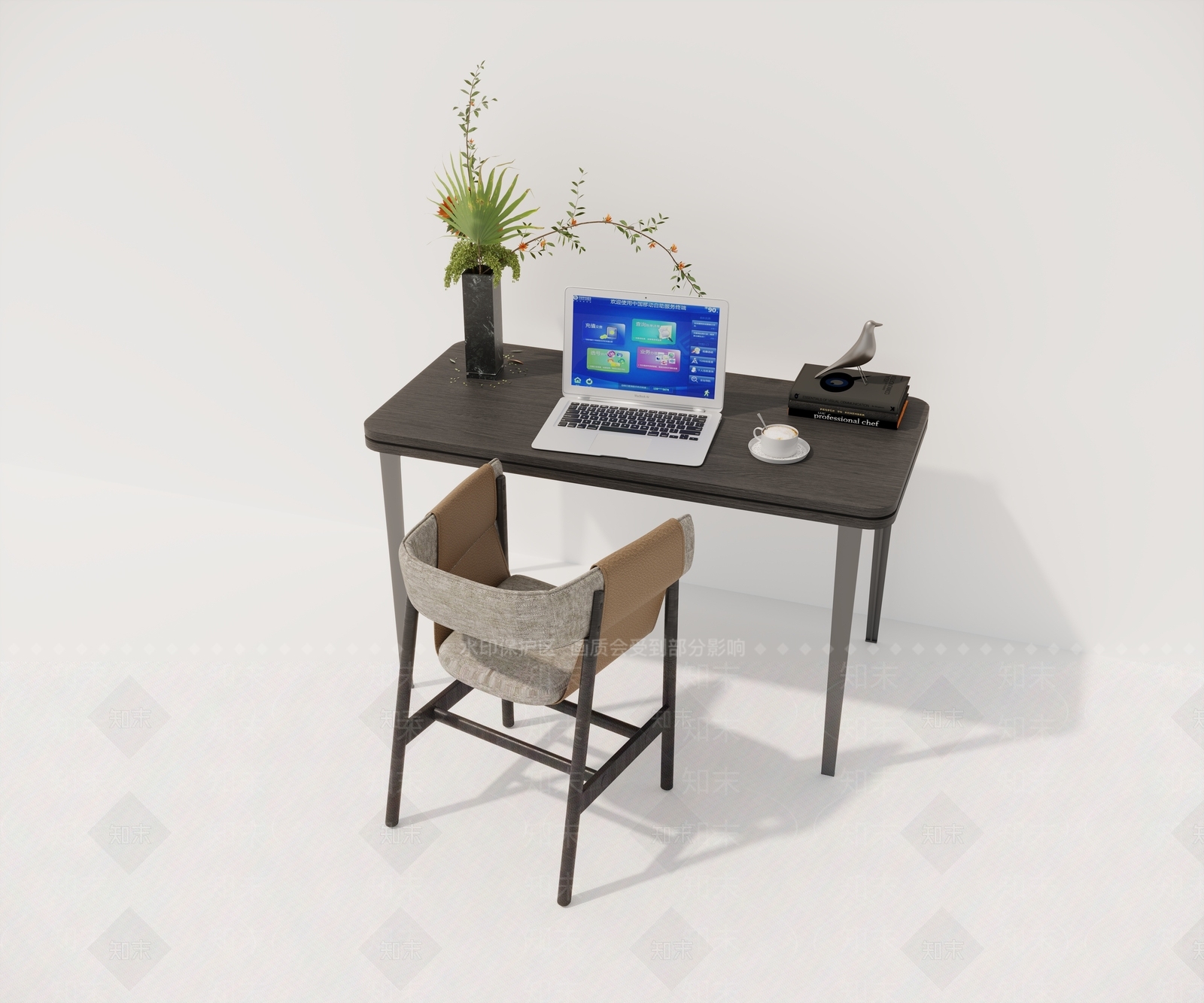 现代新中式书桌3D模型下载【ID:1185809118】