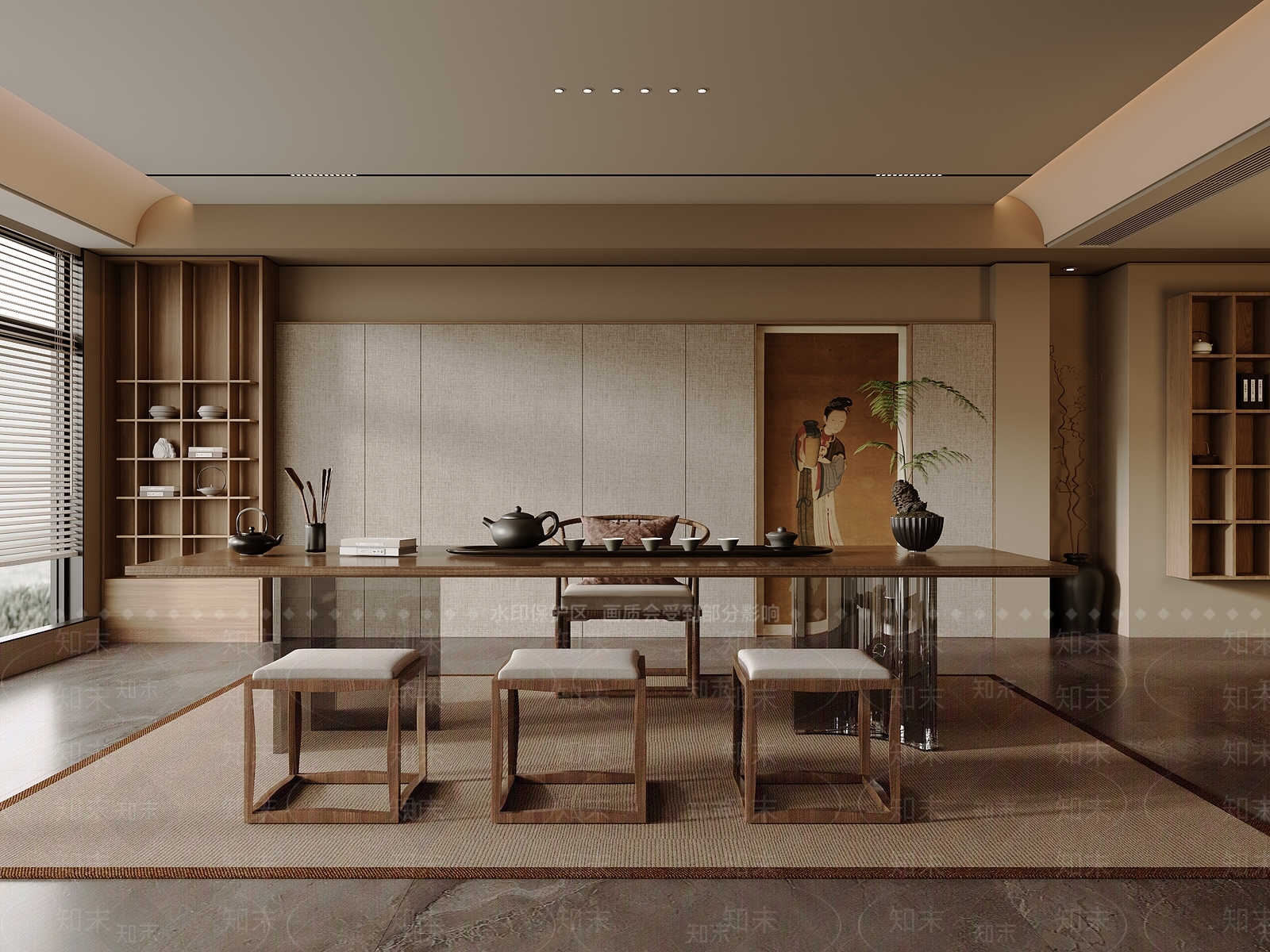 新中式茶室SU模型下载【ID:1185808803】