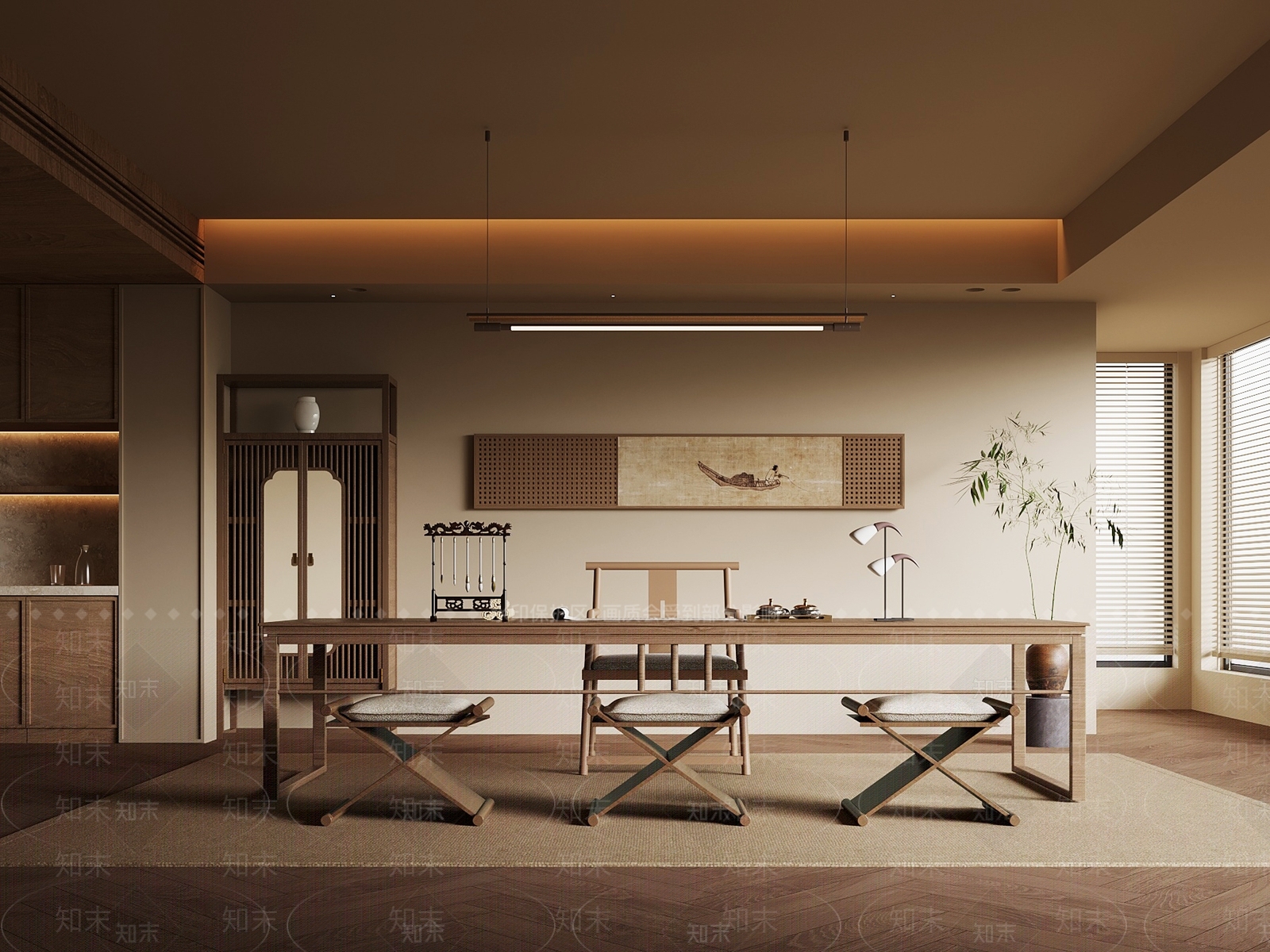 新中式茶室SU模型下载【ID:1185809345】