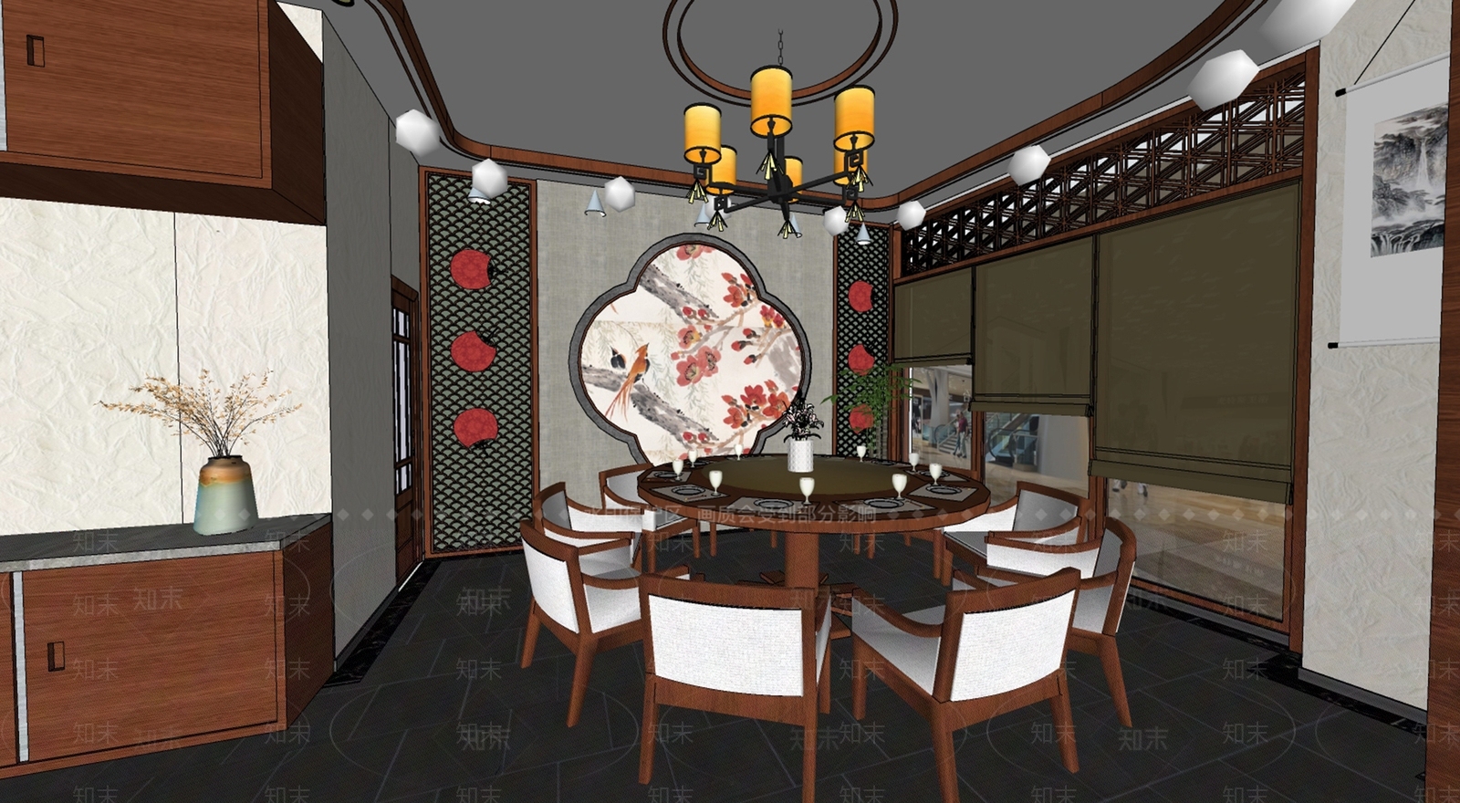 新中式包厢SU模型下载【ID:1185812792】