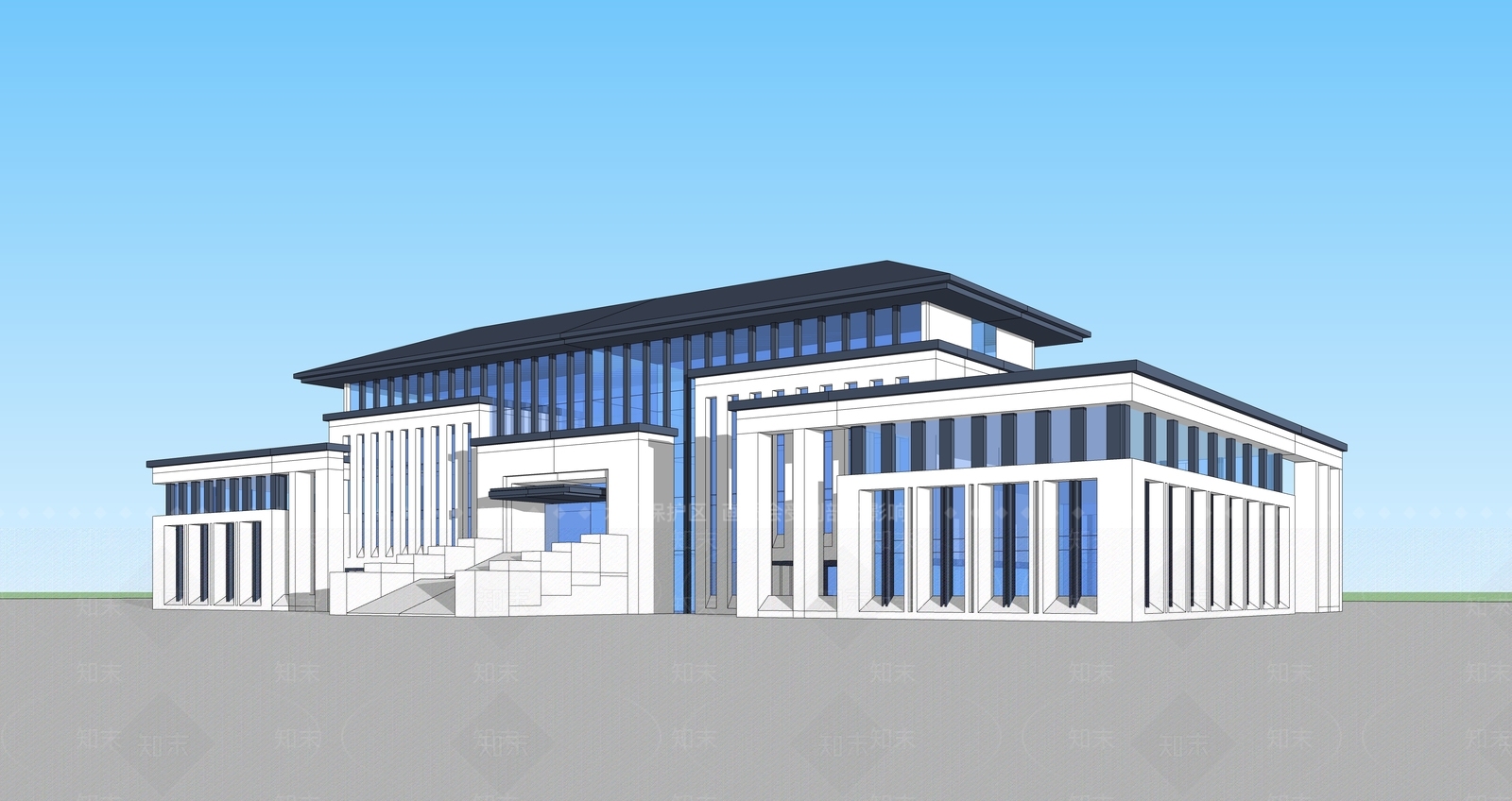 新中式现代学校建筑SU模型下载【ID:1185812689】