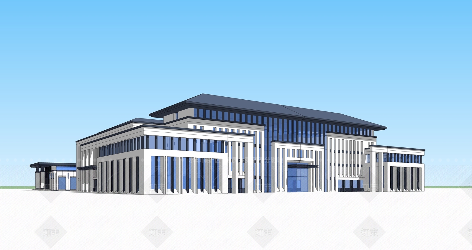 新中式现代学校建筑SU模型下载【ID:1185812689】
