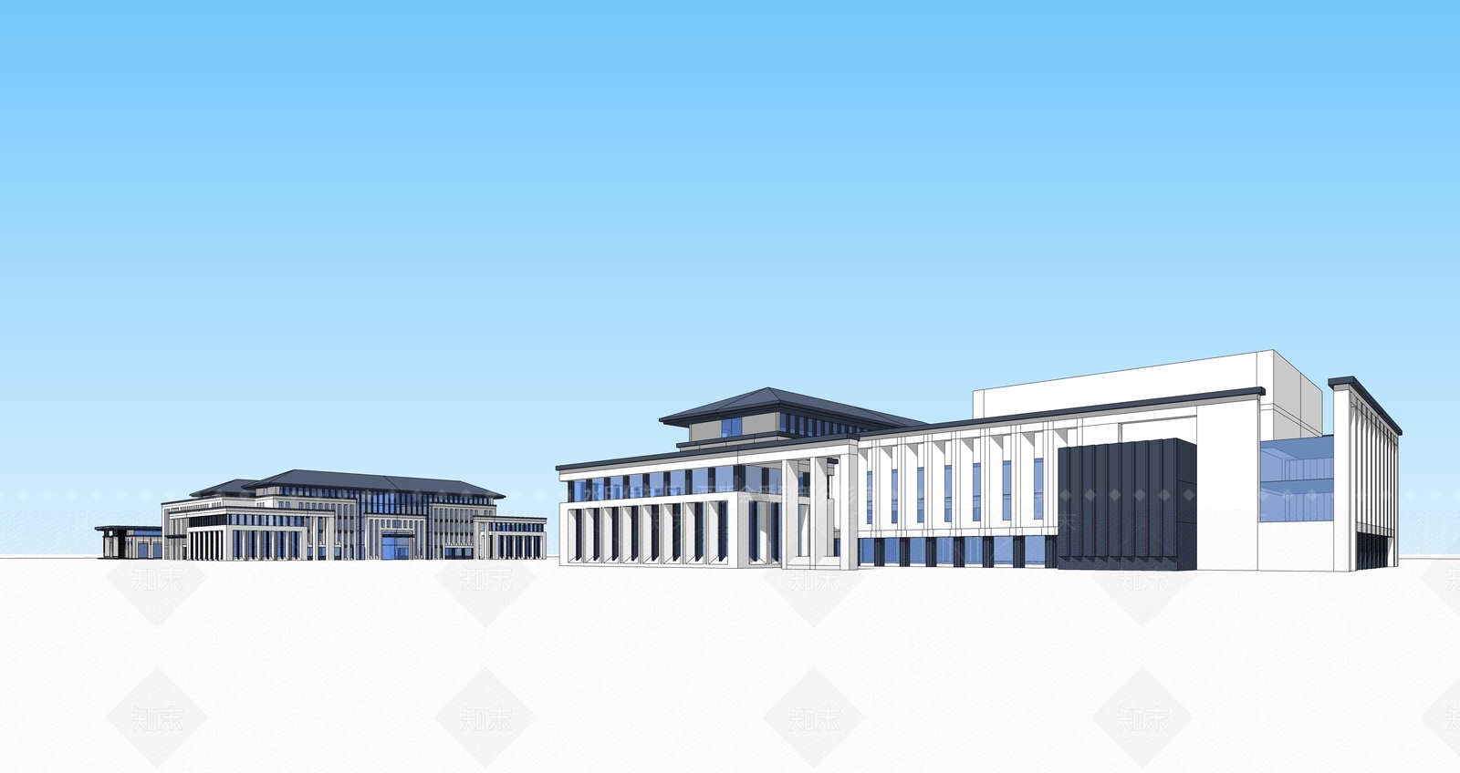 新中式现代学校建筑SU模型下载【ID:1185812689】