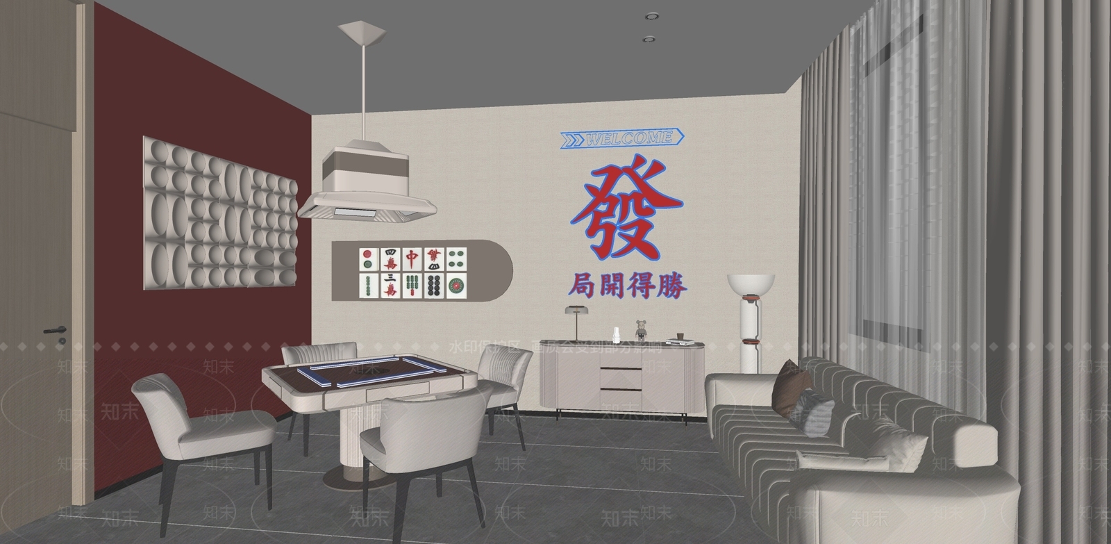 现代棋牌室SU模型下载【ID:1185813165】