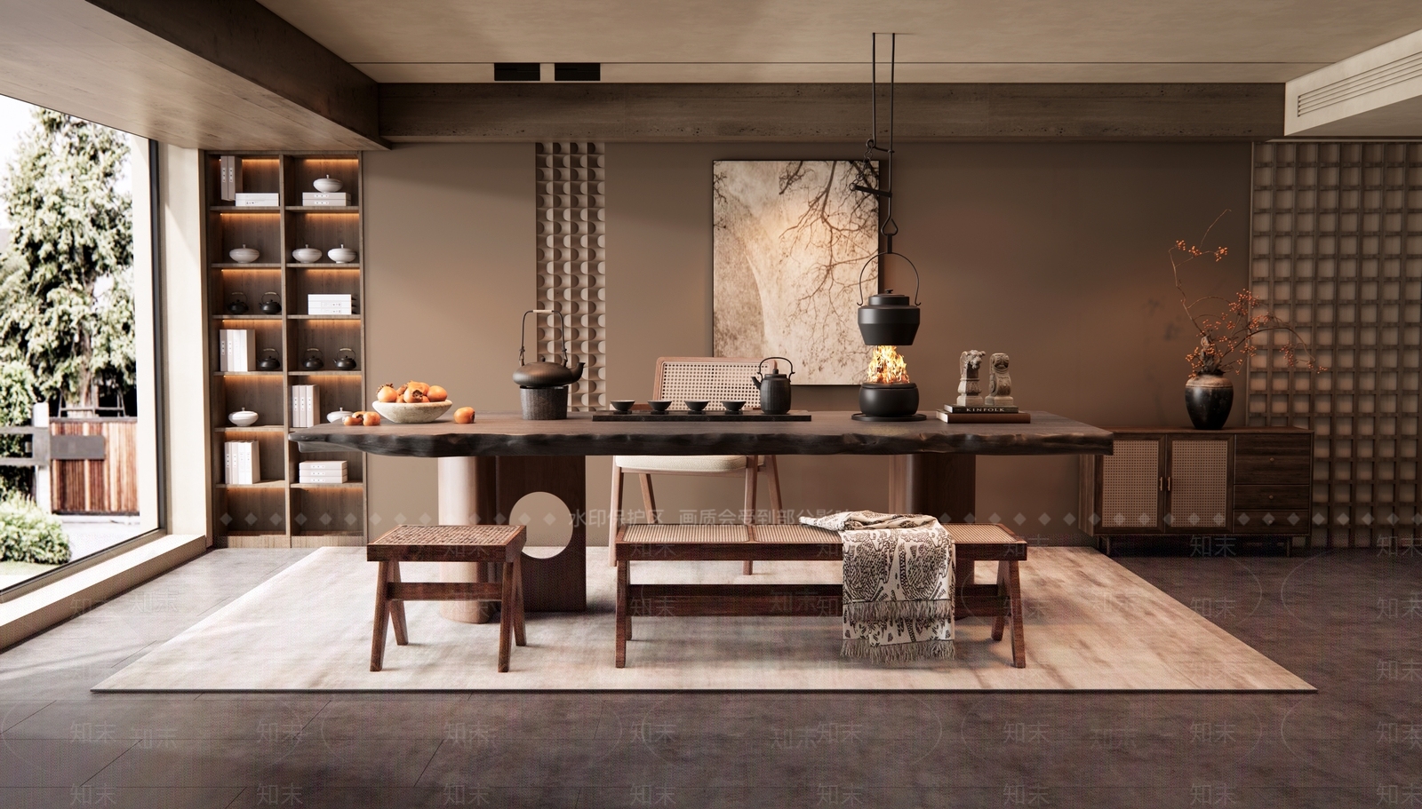 新中式中古茶室SU模型下载【ID:1185813637】