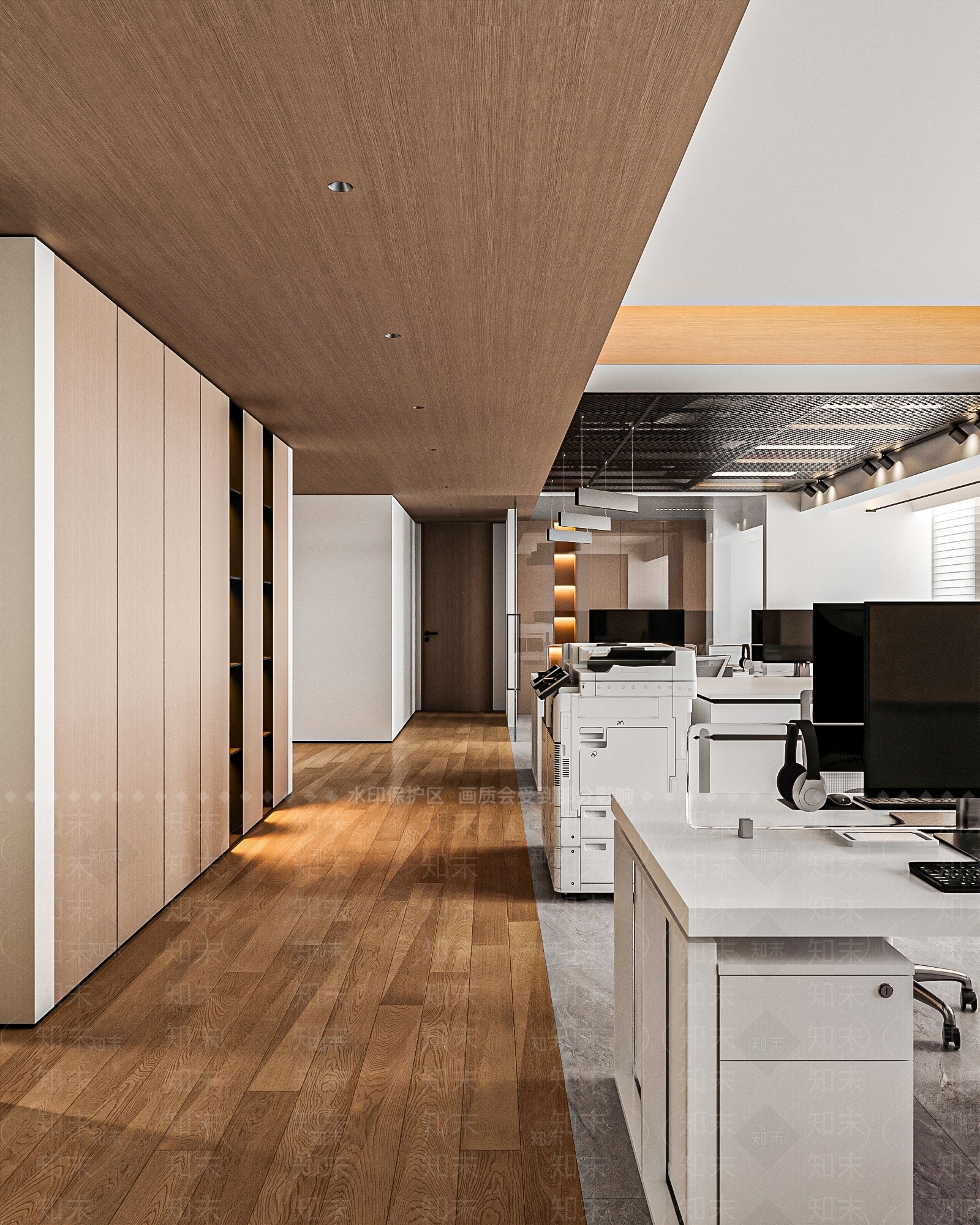 现代原木办公大厅3D模型下载【ID:1185814988】