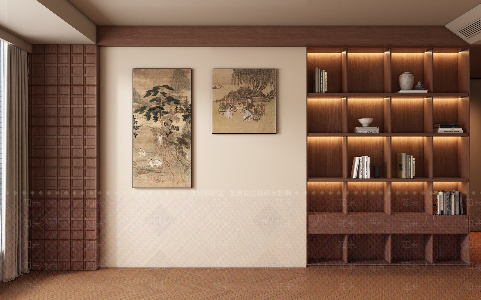 中古新中式背景墙SU模型下载【ID:1185821546】