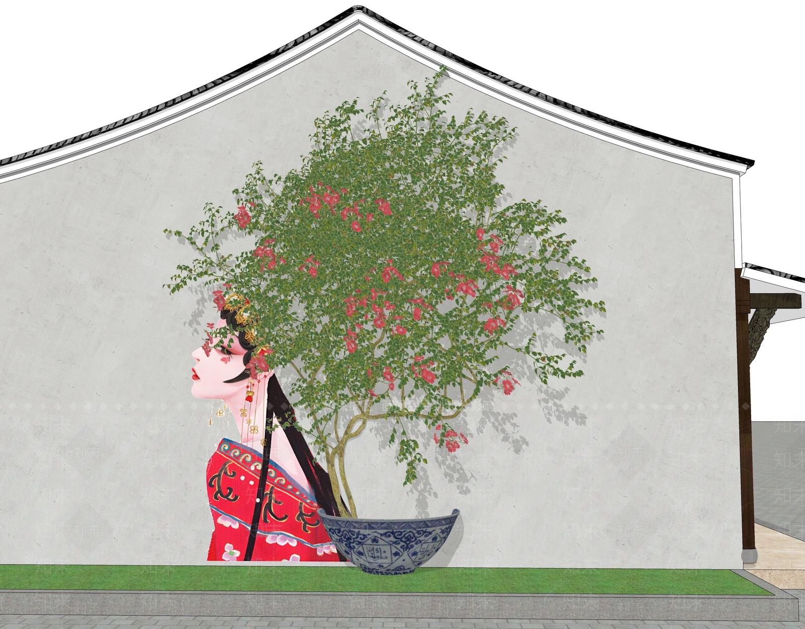 现代新中式景墙SU模型下载【ID:1185827996】