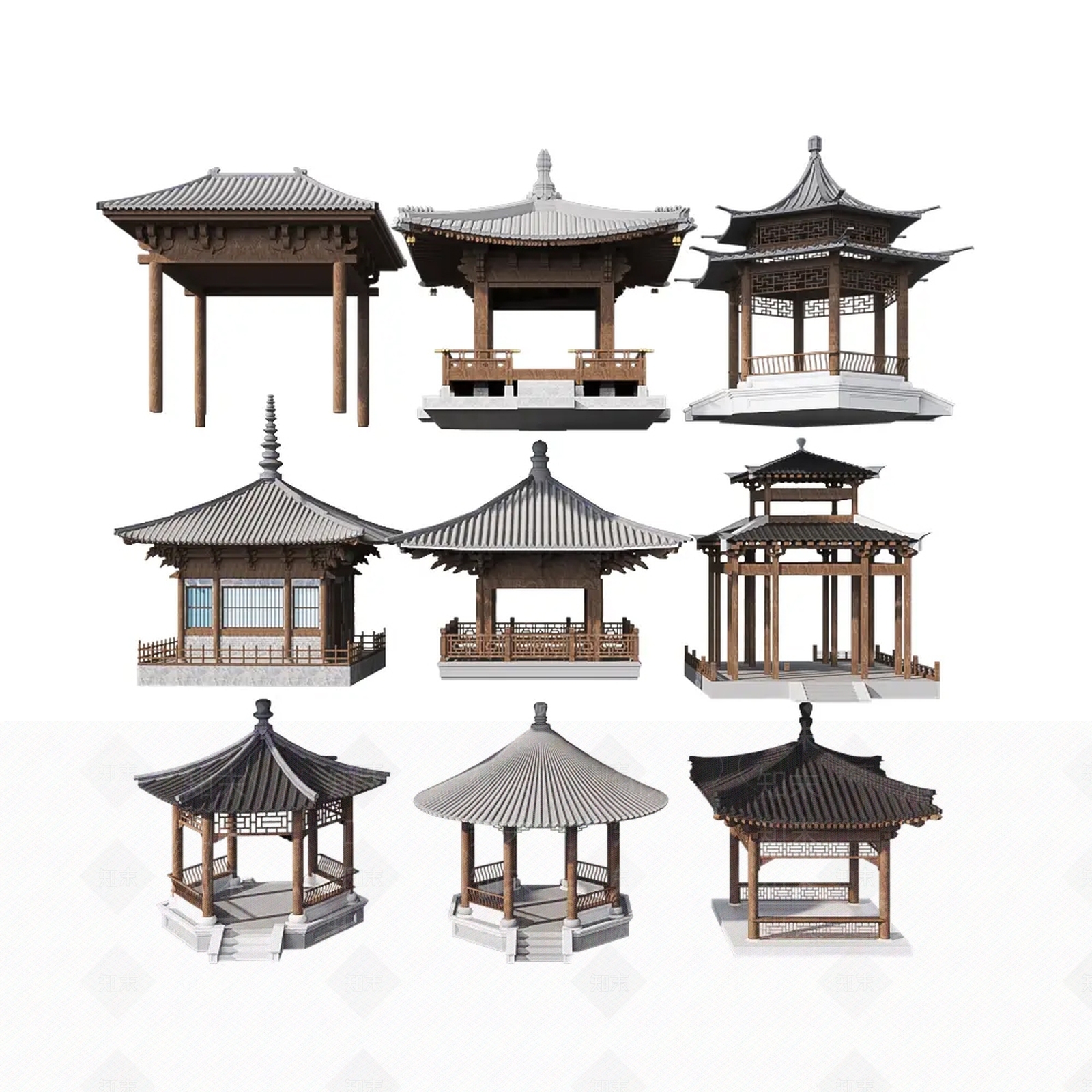 现代中式凉亭亭子3D模型下载【ID:1185829549】