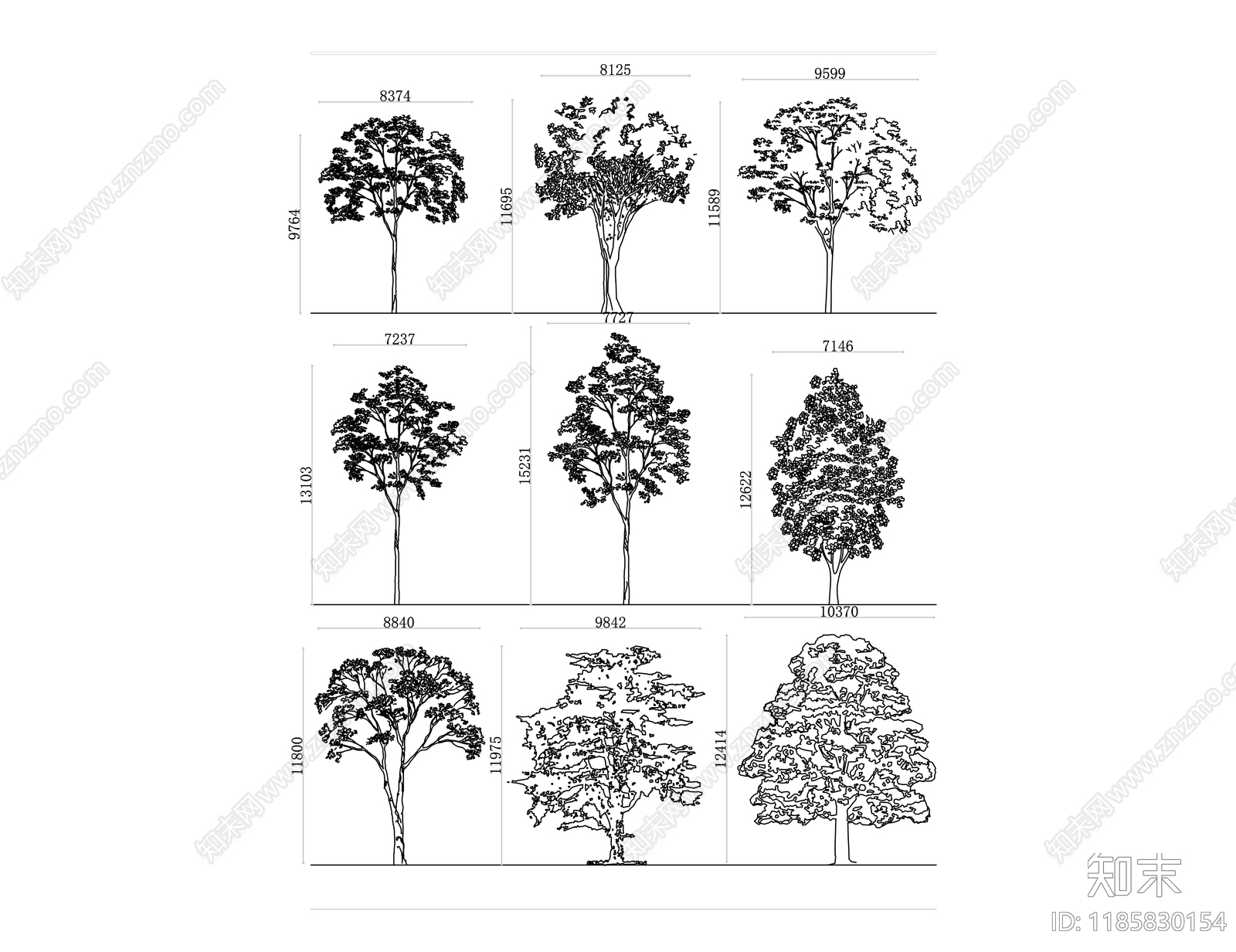 现代综合植物图库施工图下载【ID:1185830154】
