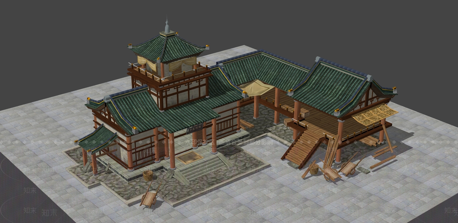 中式复古风格建筑SU模型下载【ID:1185833112】