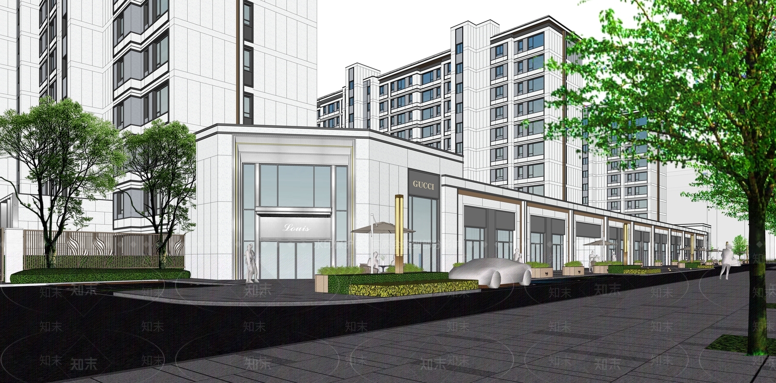现代轻奢小区建筑SU模型下载【ID:1185835089】