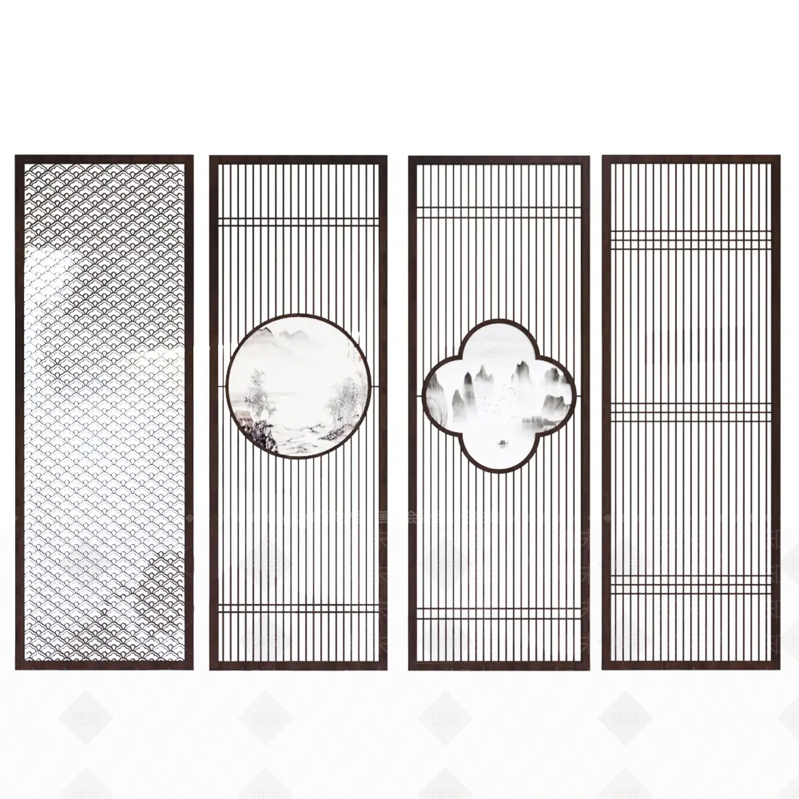 现代新中式花格隔断屏风3D模型下载【ID:1185834909】