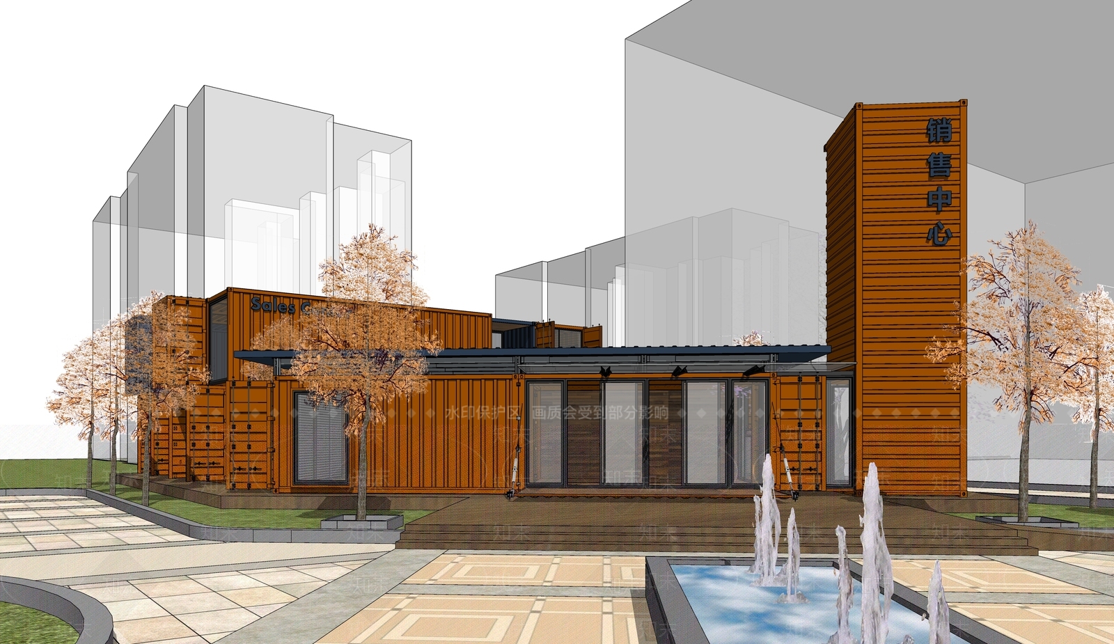 现代原木小公建SU模型下载【ID:1185840811】