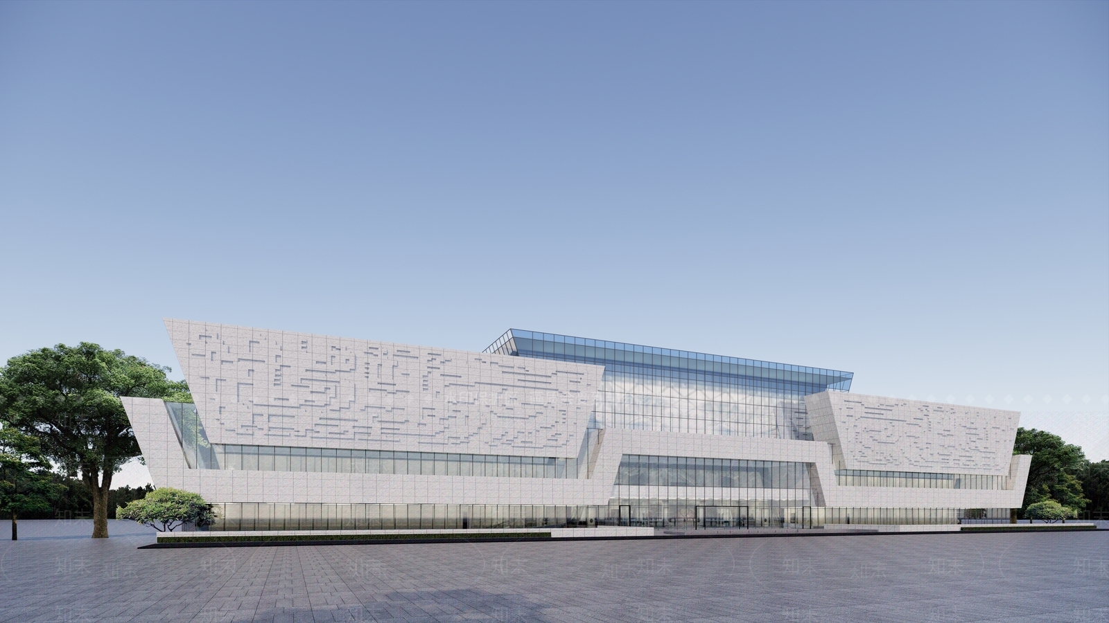 现代展览馆建筑SU模型下载【ID:1185841935】