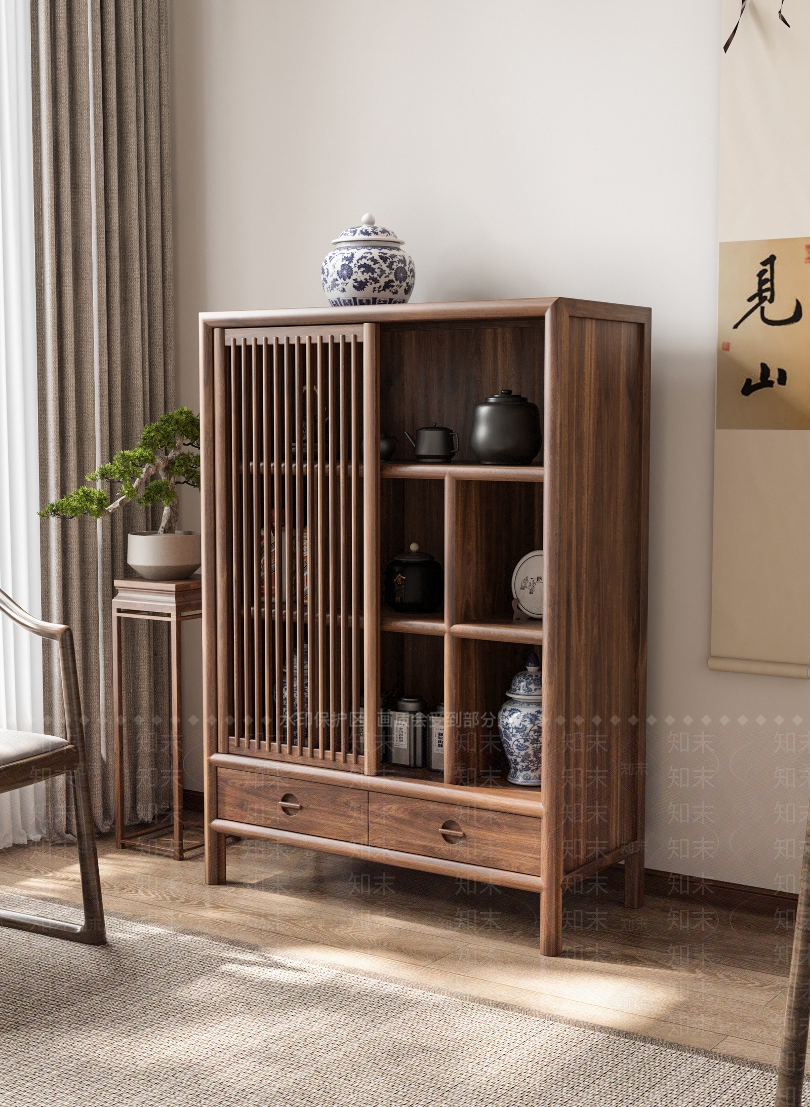 新中式储物柜SU模型下载【ID:1185841977】