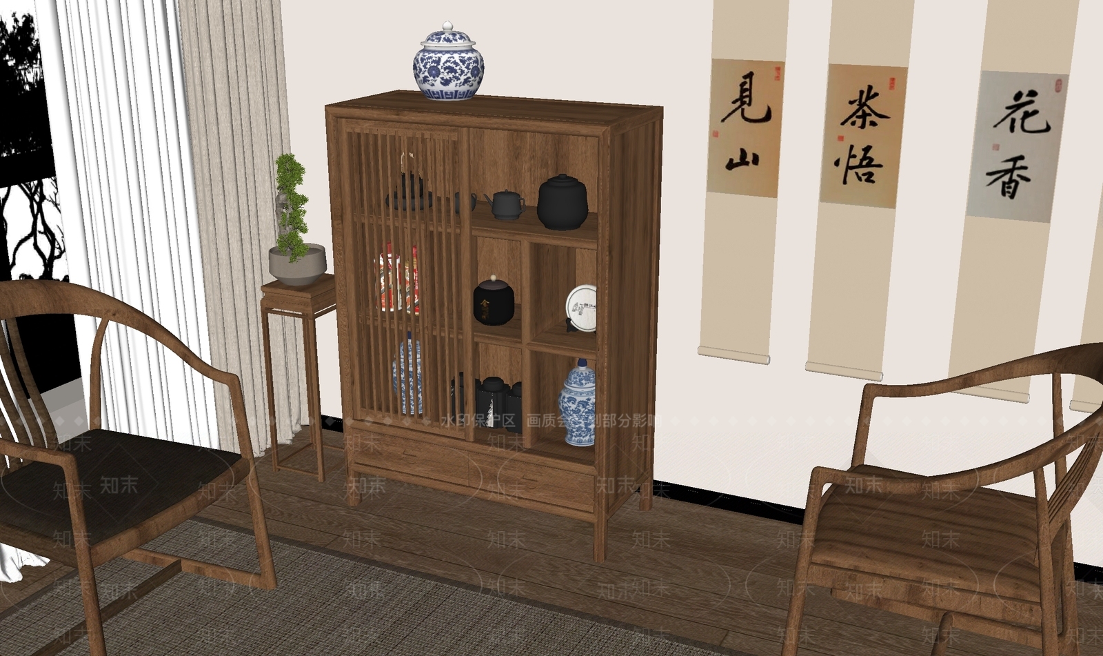 新中式储物柜SU模型下载【ID:1185841977】