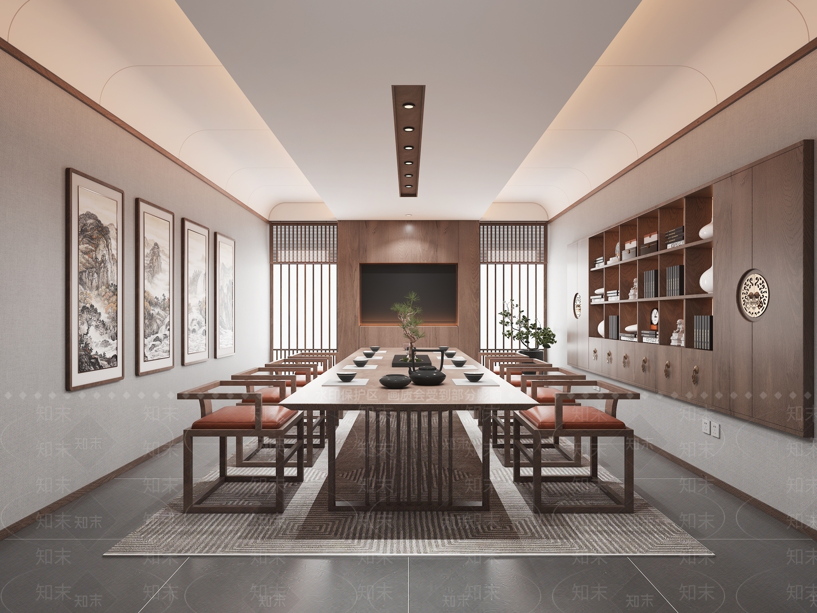 新中式侘寂接待室3D模型下载【ID:1185844758】