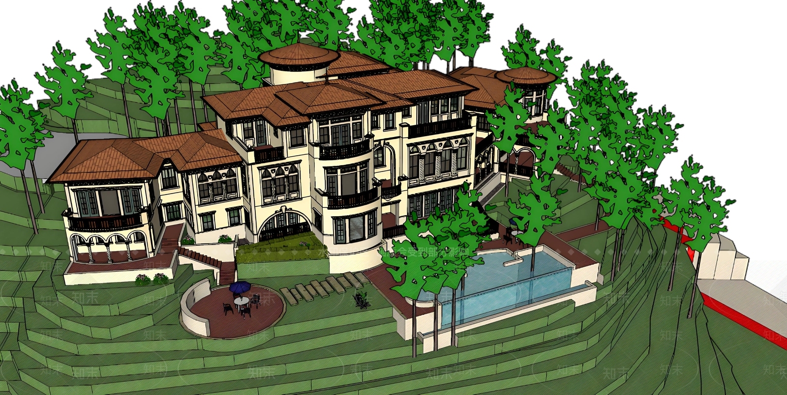 欧式酒店建筑SU模型下载【ID:1185845455】