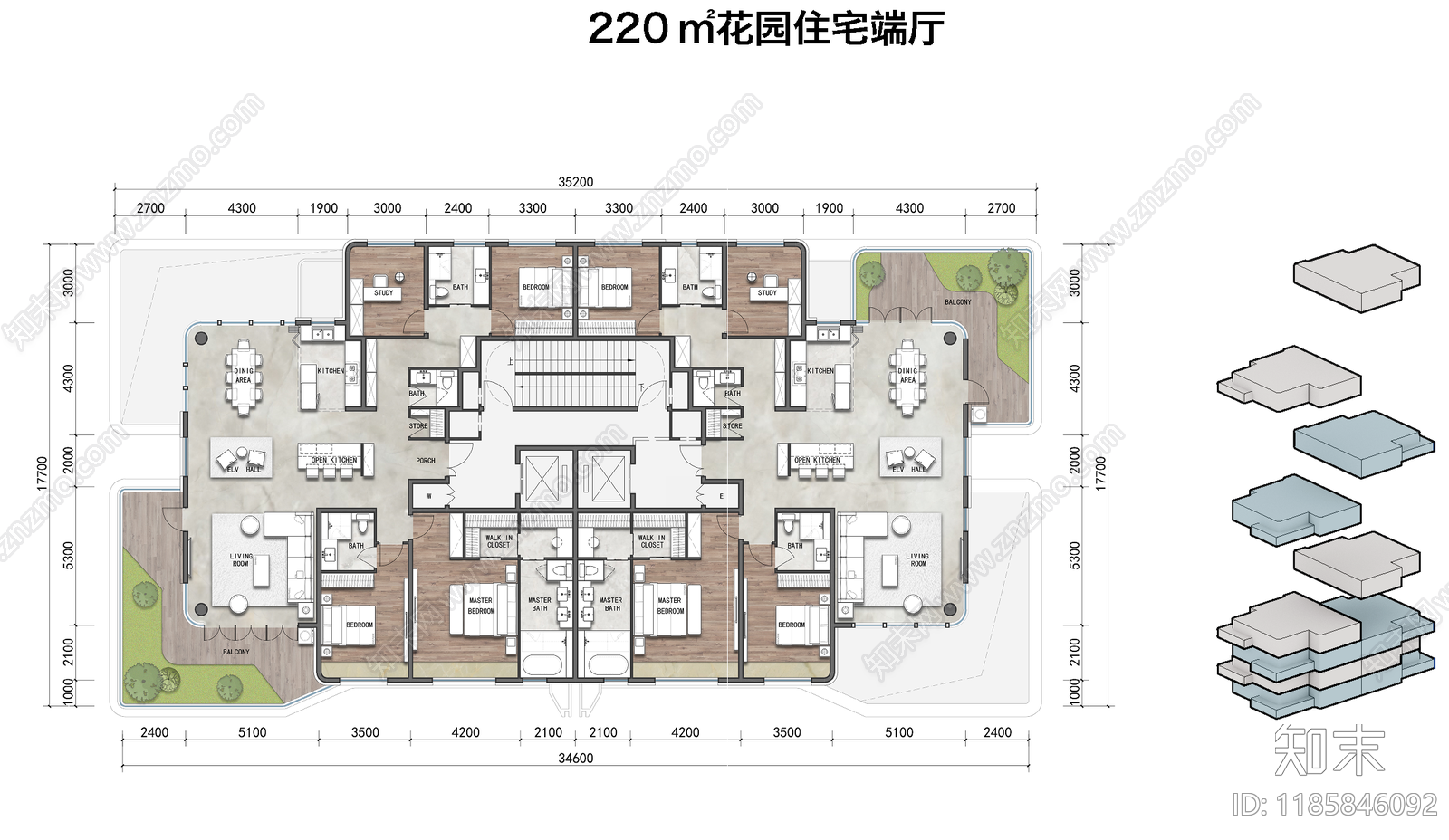 现代新中式住宅楼建筑施工图下载【ID:1185846092】