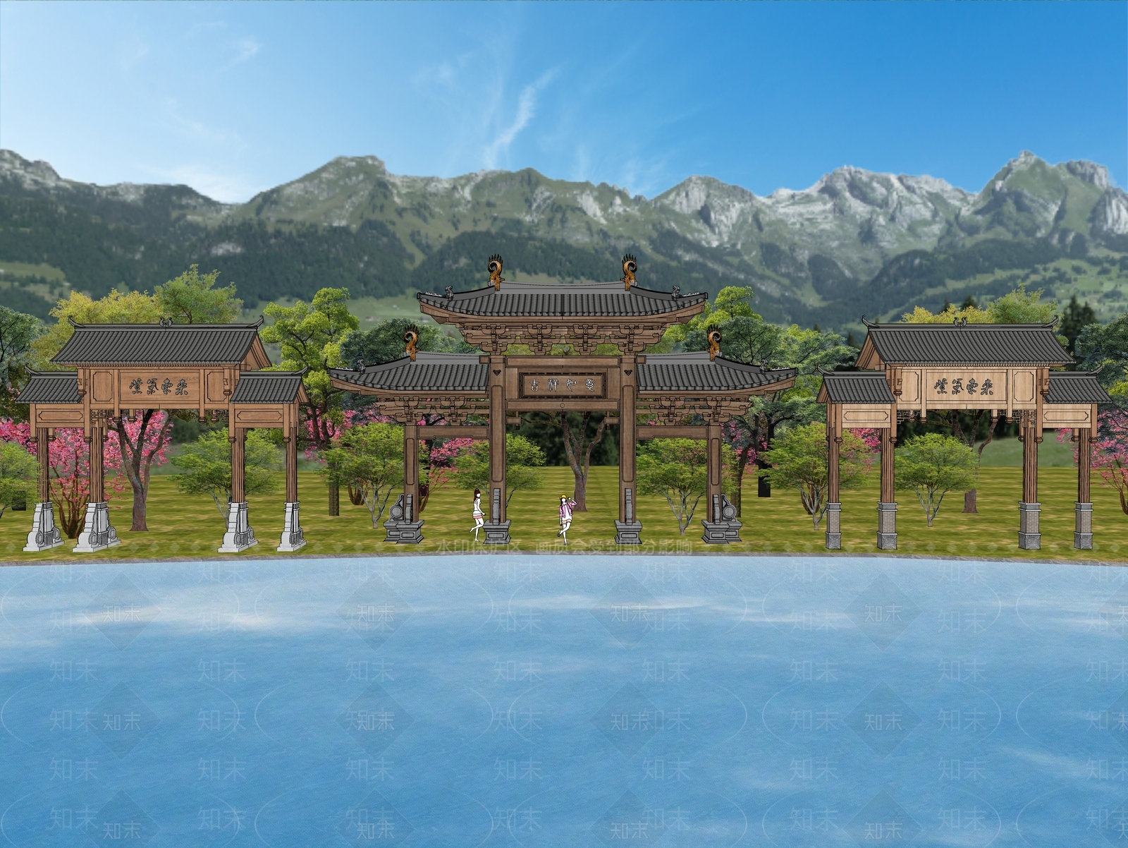 现代新中式牌坊牌楼SU模型下载【ID:1185853908】