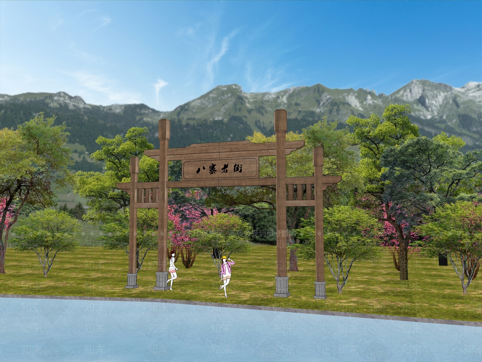 现代新中式牌坊牌楼SU模型下载【ID:1185854374】