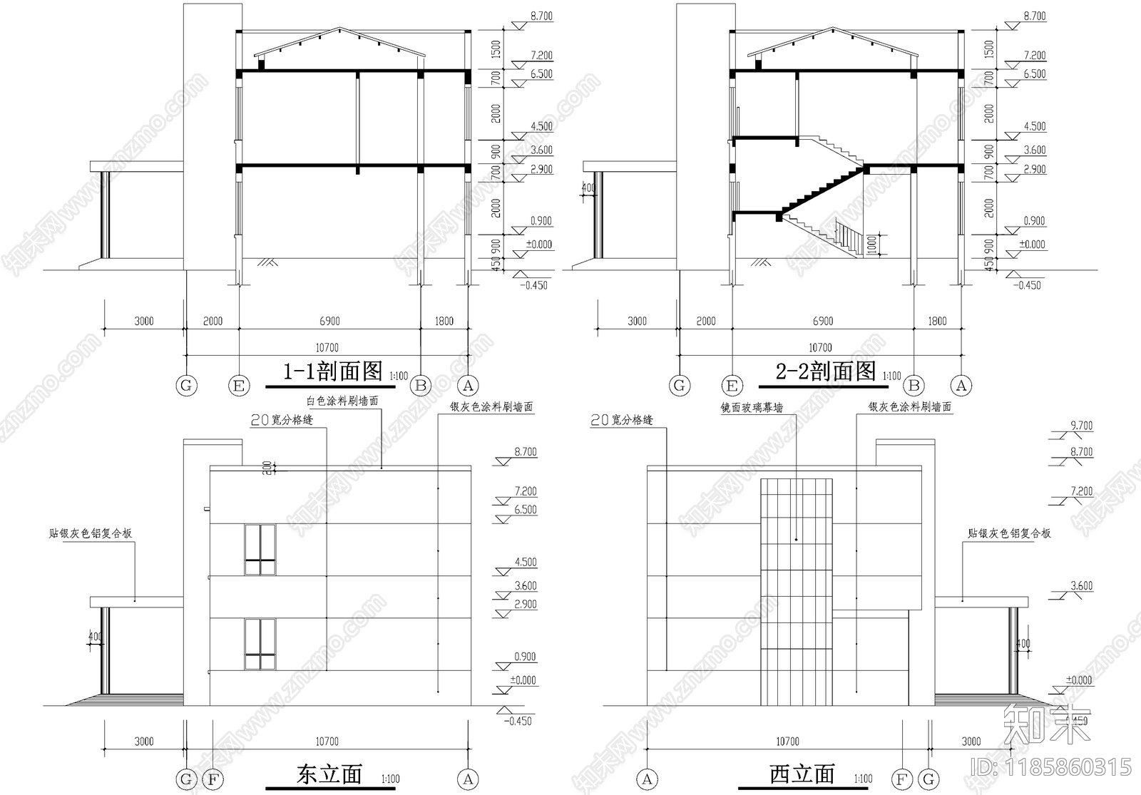 办公楼建筑cad施工图下载【ID:1185860315】
