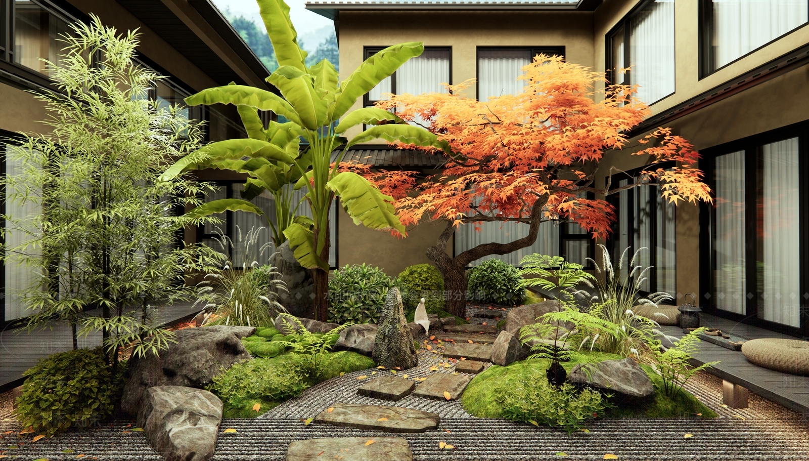 新中式日式庭院3D模型下载【ID:1185862225】
