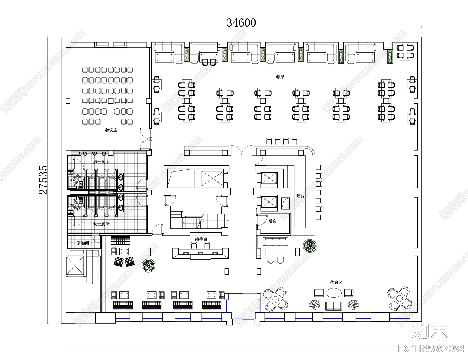 现代西餐厅施工图下载【ID:1185867094】
