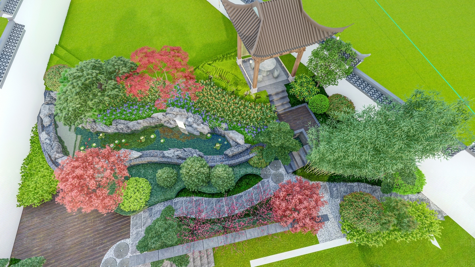 中式新中式别墅庭院SU模型下载【ID:1185871942】