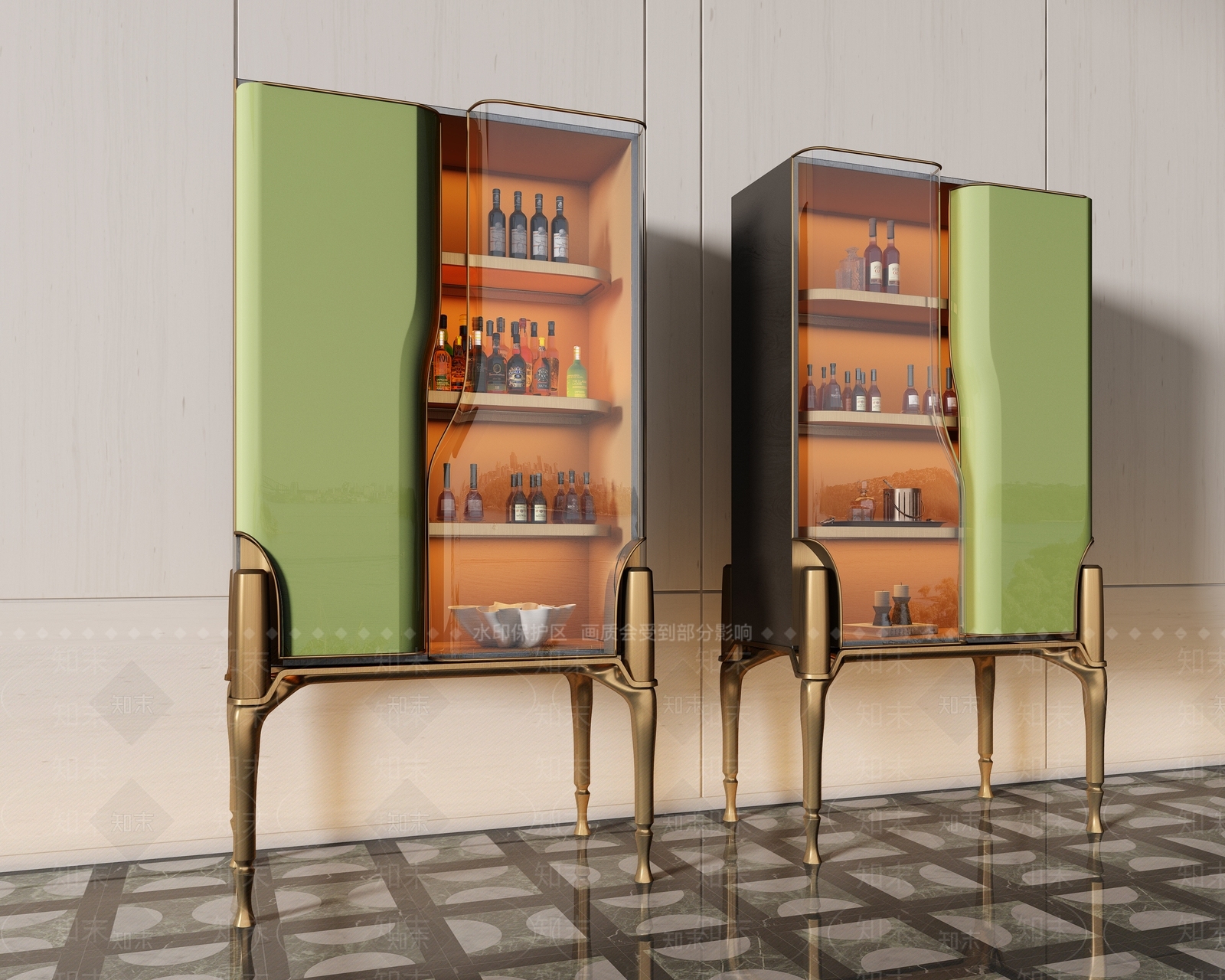 意式轻奢酒柜3D模型下载【ID:1185876275】