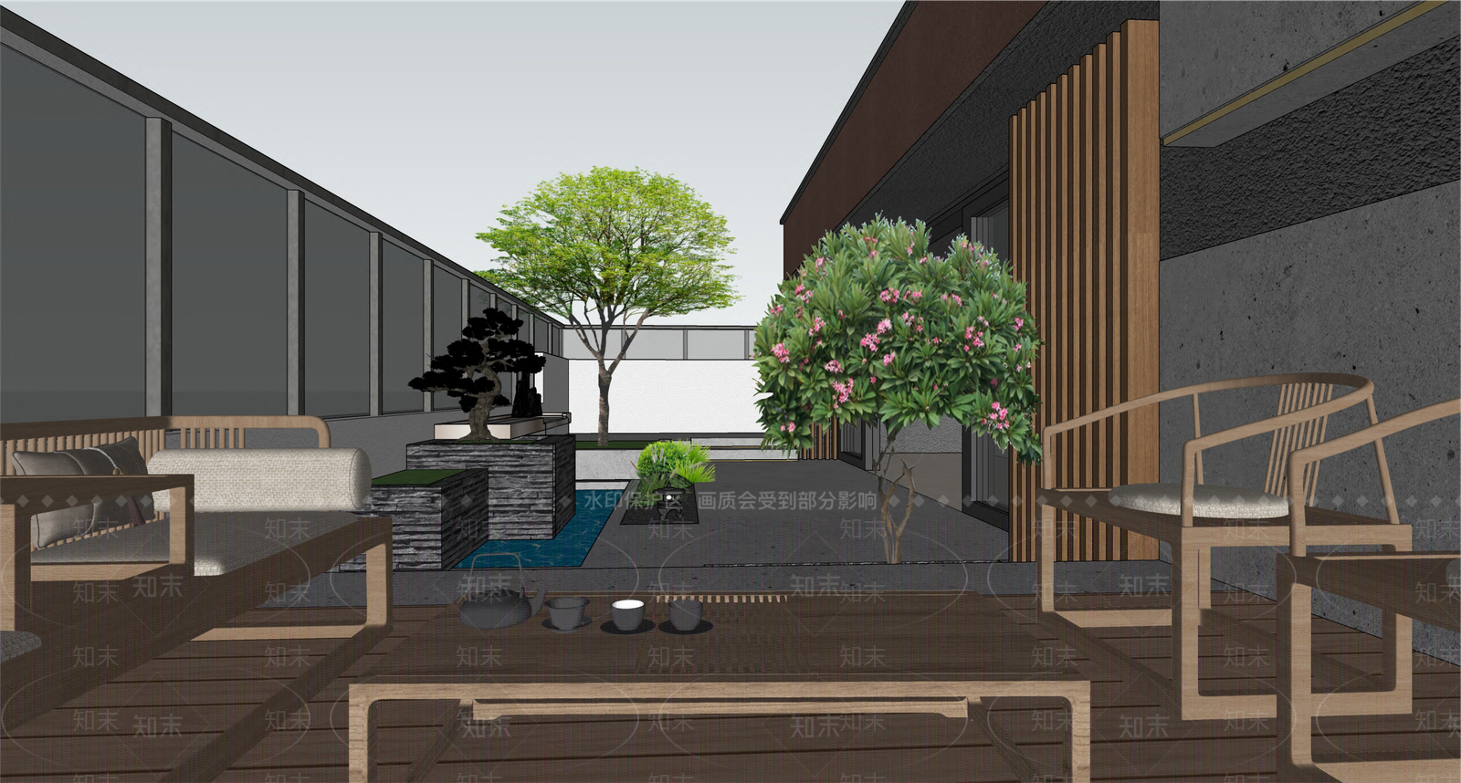 新中式屋顶花园SU模型下载【ID:1185876646】