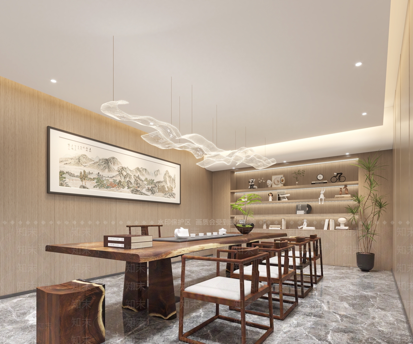 新中式茶室SU模型下载【ID:1185877274】