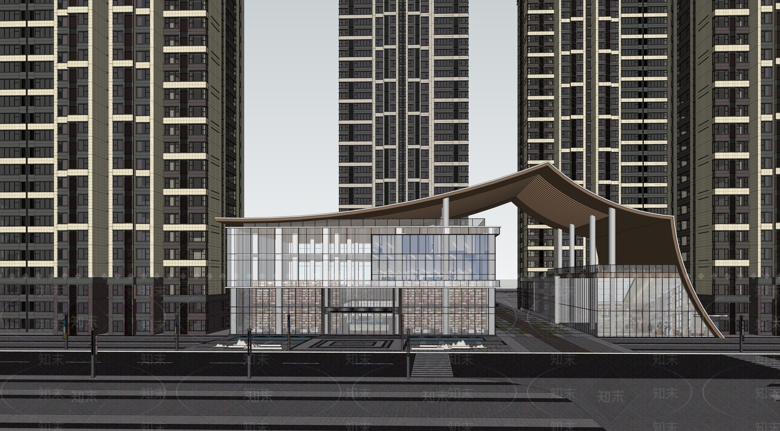 现代新中式小公建SU模型下载【ID:1185879671】