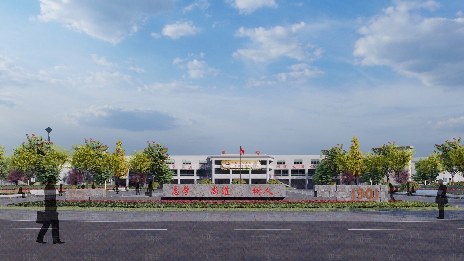 新中式现代校园景观SU模型下载【ID:1185882811】