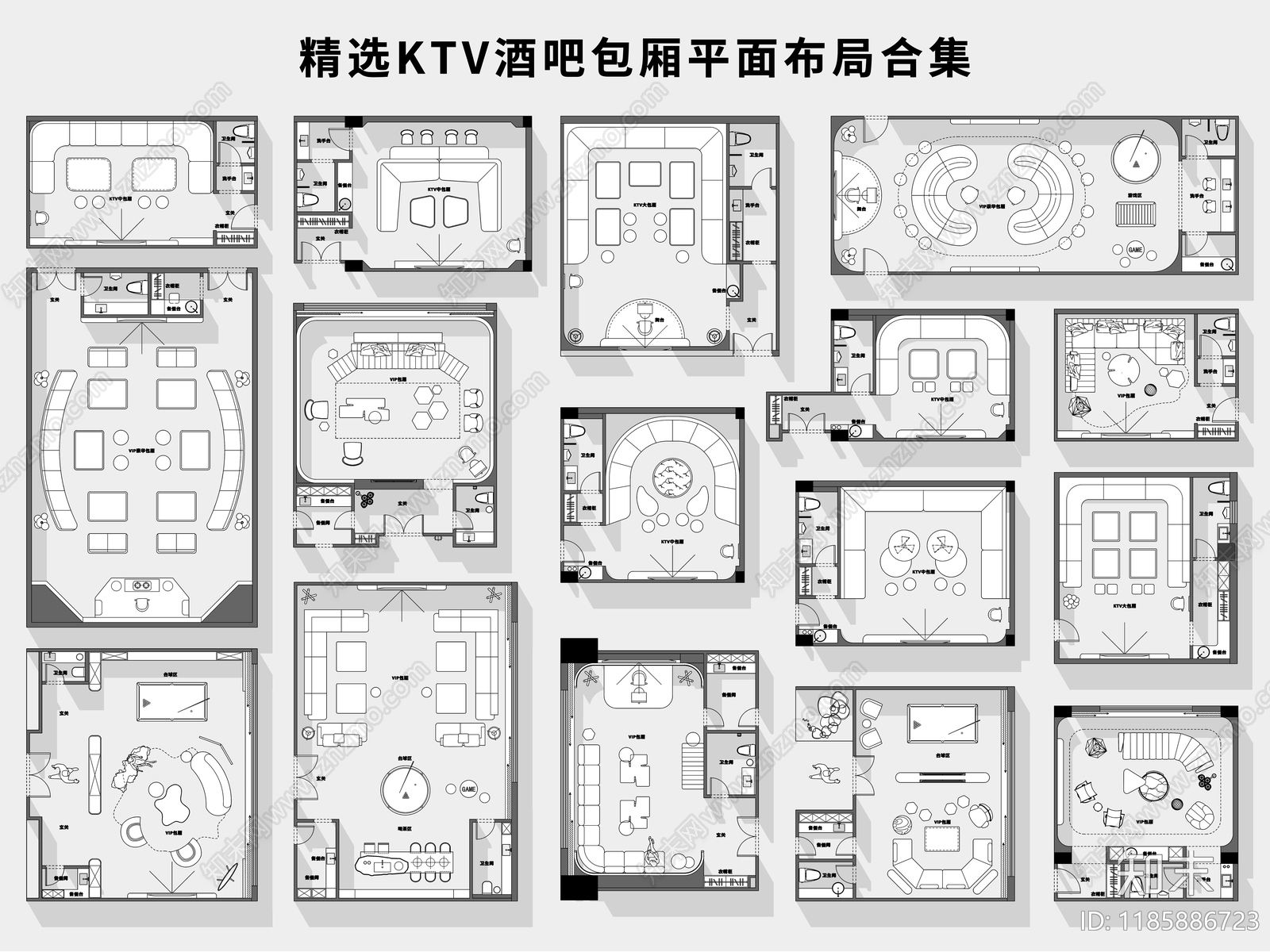 现代KTV施工图下载【ID:1185886723】