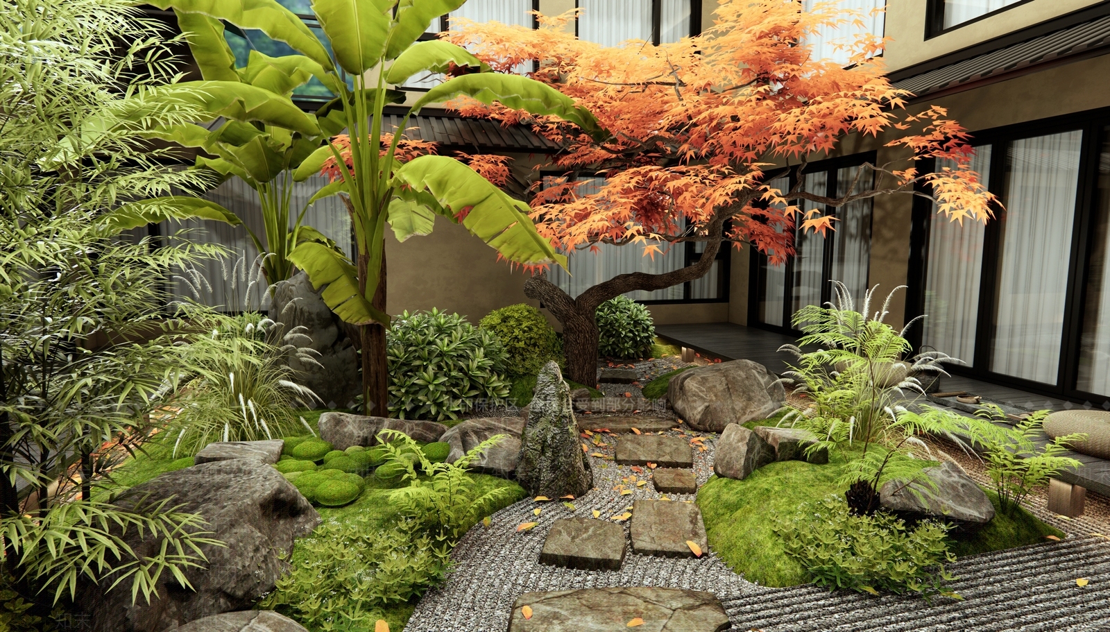 新中式日式室内景观SU模型下载【ID:1185887819】