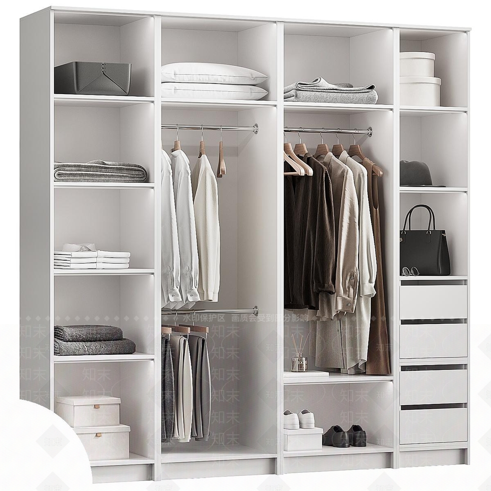 奶油北欧衣柜3D模型下载【ID:1185890643】