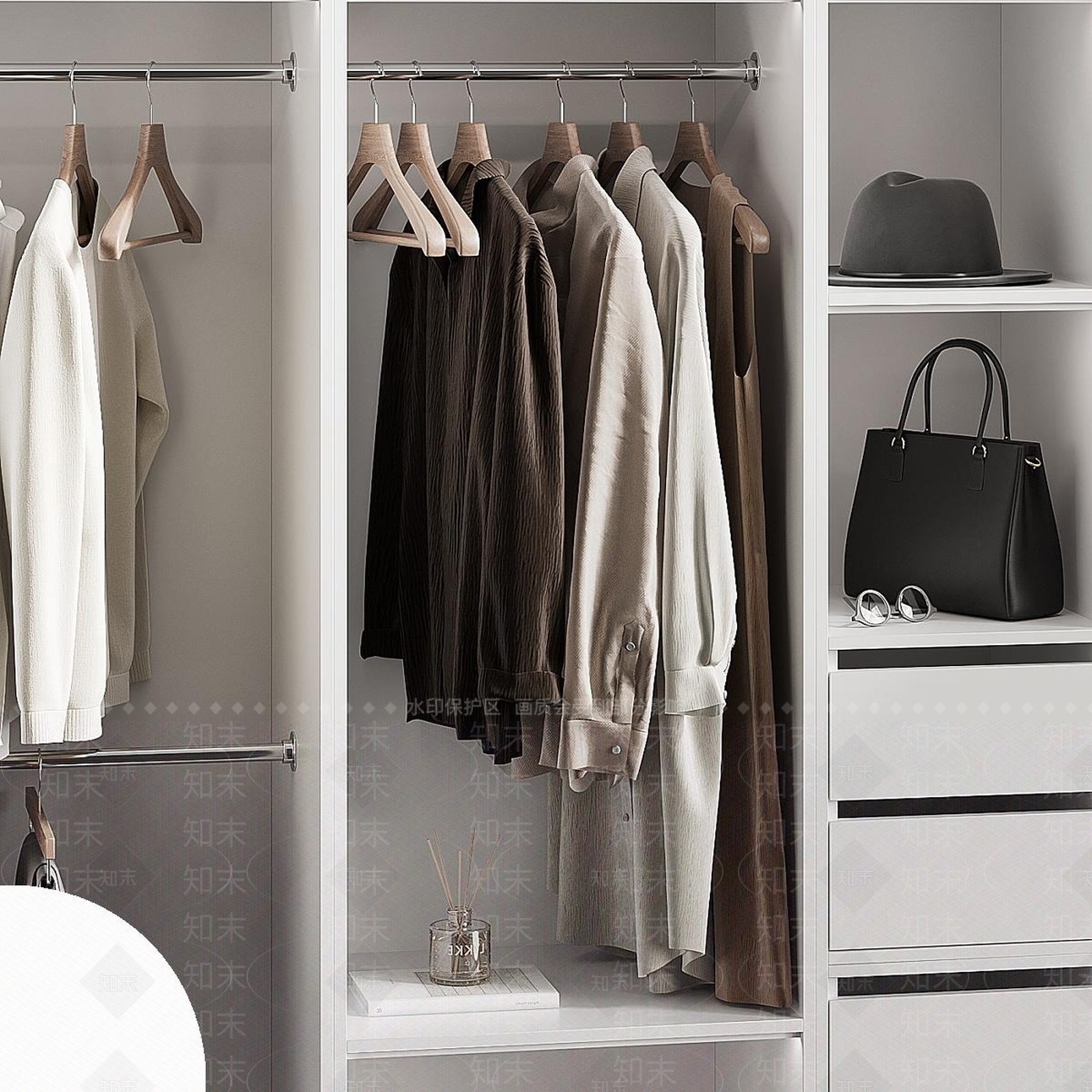 奶油北欧衣柜3D模型下载【ID:1185890643】